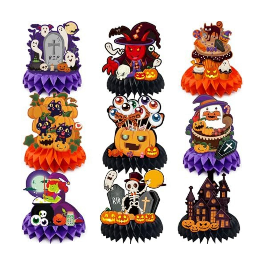 Halloween Decor - 9 PCS Pumpkin Witch Halloween Honeycomb Table Centerpiece