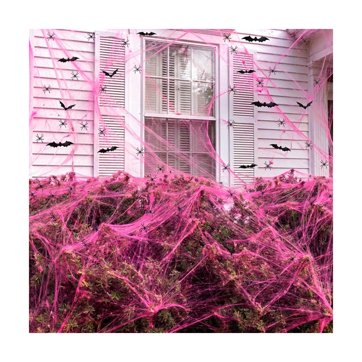 1100 Sqft Rose Red Halloween Spider Web Decor with 60 Fake Spiders 12 Bats