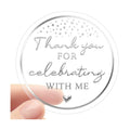 100PCS Thank You for Celebrating with Me Stickers, Clear Silver Foil Party Favor Labels for Birthday, Baby Shower, Bridal Shower, Graduation & Gift Bag Packaging 1.6 Inch