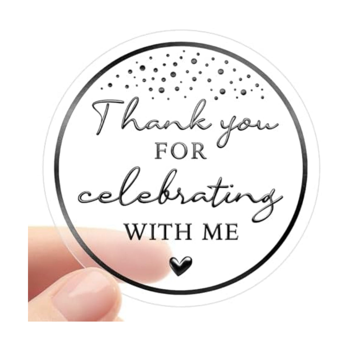 100PCS Thank You for Celebrating with Me Stickers, Clear Black Foil Party Favor Labels for Birthday, Baby Shower, Bridal Shower, Graduation & Gift Bag Packaging 1.6 Inch