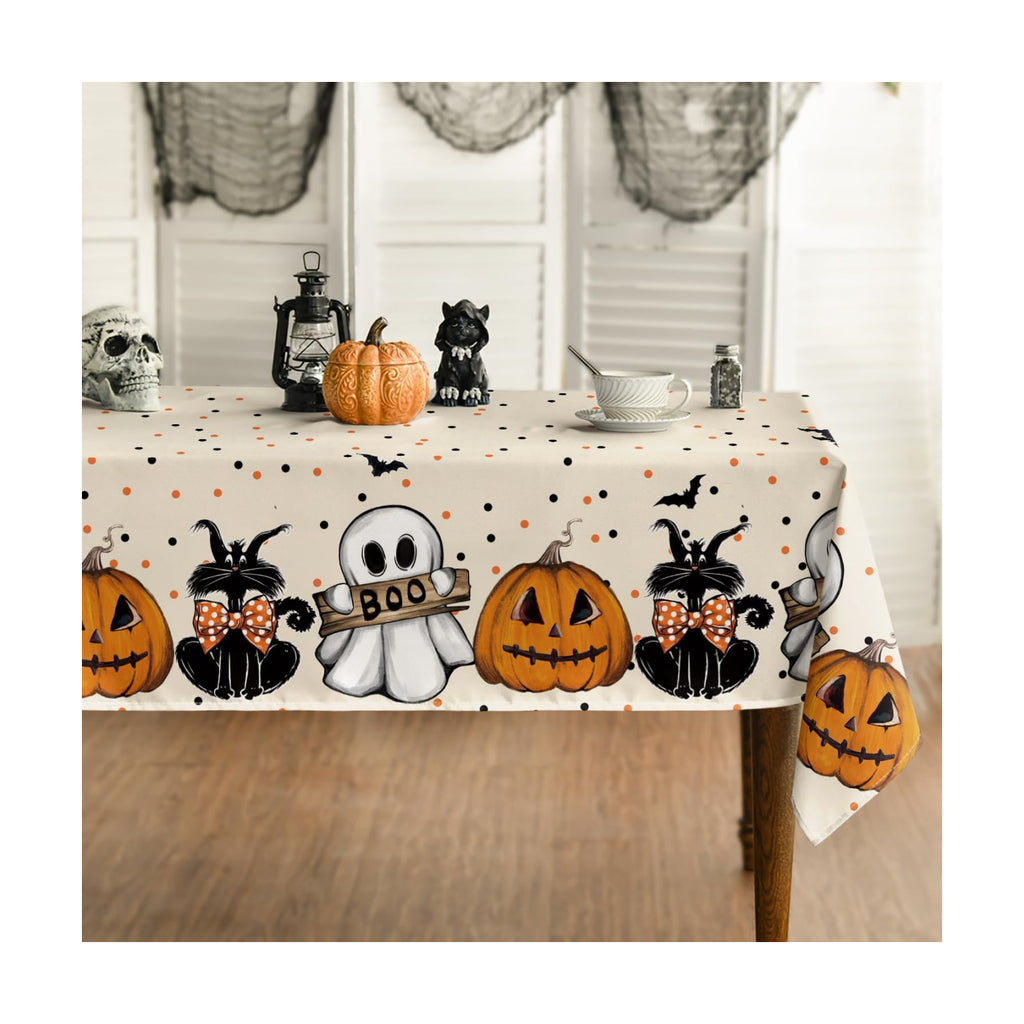 Horaldaily Halloween Tablecloth 52 x 70 Inch Rectangular Jack-O-Lantern Cat