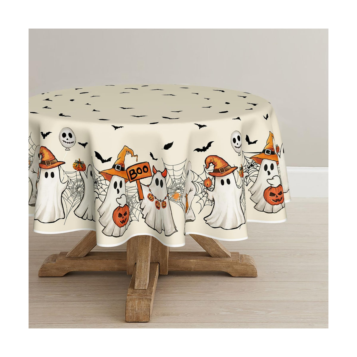Horaldaily Halloween Tablecloth 90 x 90 Inch Round Black Bat Ghost Spider