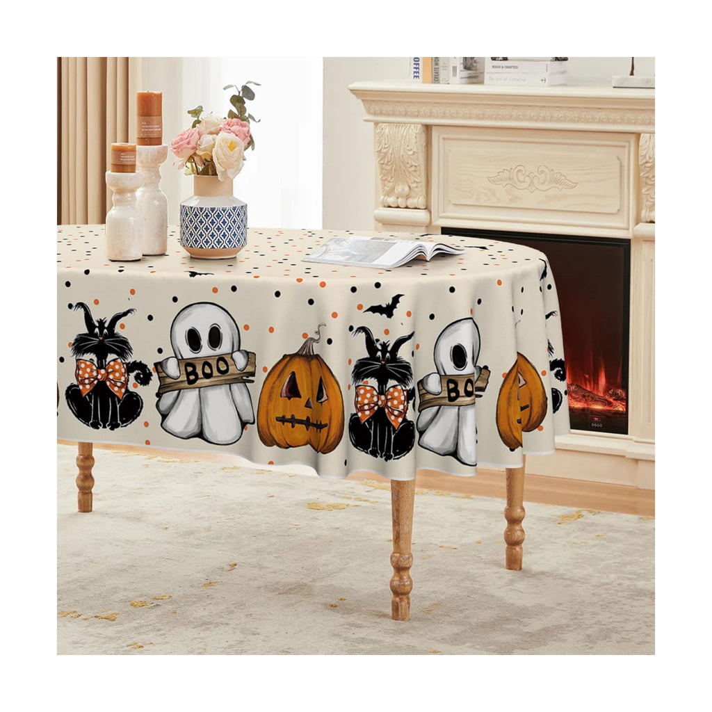 Horaldaily Halloween Tablecloth 60 x 84 Inch Oval Jack-O-Lantern Ghost Cat