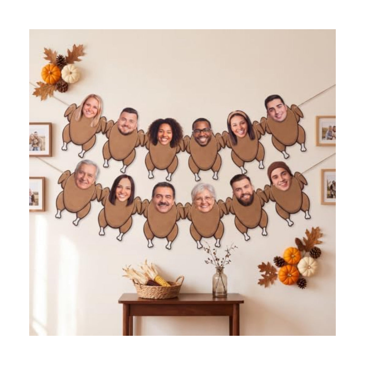 Irenare 24 Pcs Thanksgiving DIY Turkey Head Photo Banner