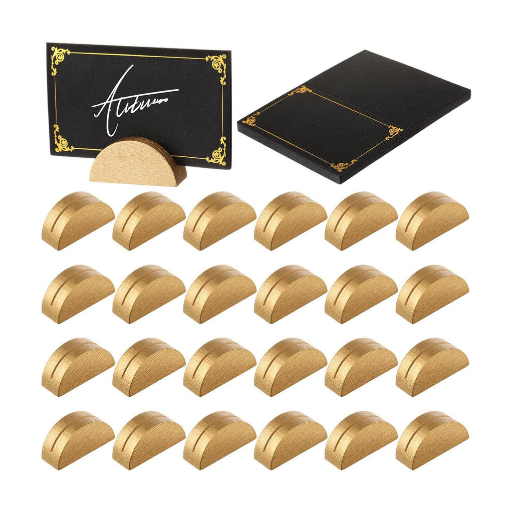 Colingmill 24 Pcs Wooden Table Number Stands with Tented Cards,Gold, Black