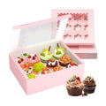 RYDDOY 12 Pack Pink Cupcake Boxes, Hold 12 Count Cupcake, Cupcake Carriers