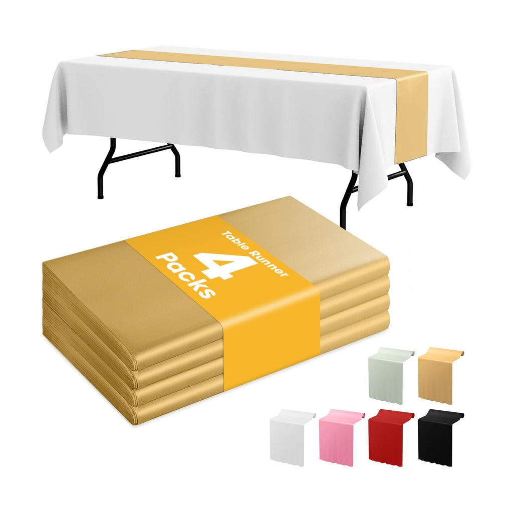 Niuara Gold Plastic Table Runner Party Decorations, Disposable, 4 Pack