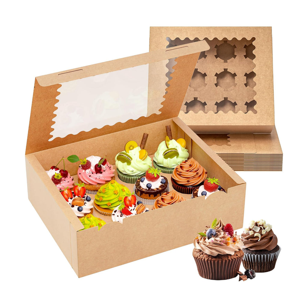 RYDDOY 12 Pack Brown Cupcake Boxes, Hold 12 Count Cupcake, Cupcake Carriers