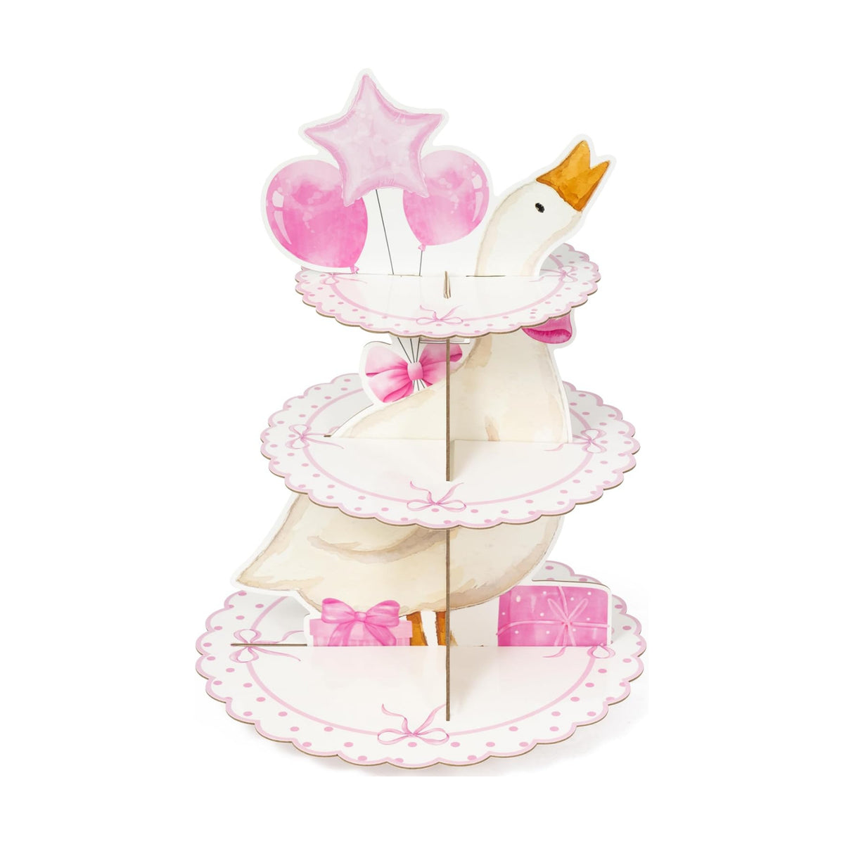 ANGOLIO 3 Tiers Pink Silly Goose Cupcake Stand Birthday Party Decorations