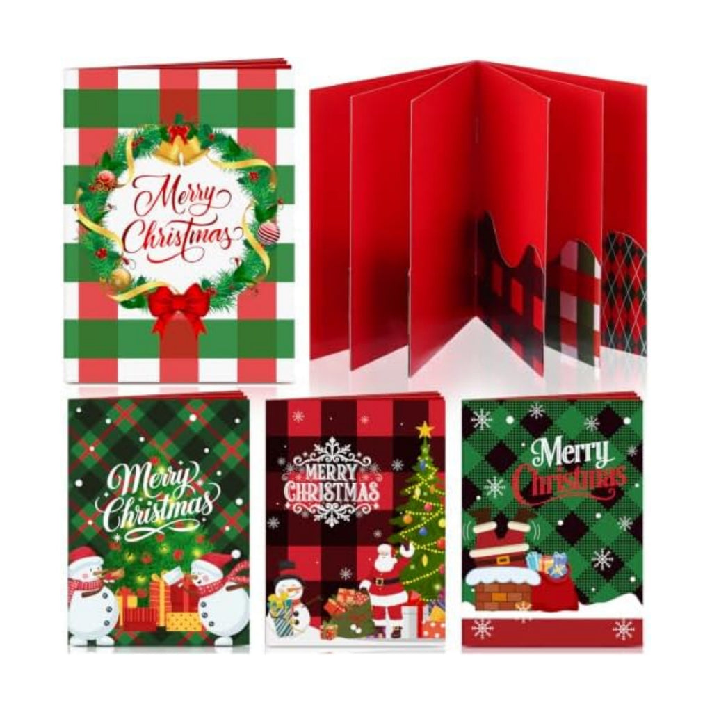 AmazingSpark 4 Set Christmas Gift Card Booklet Cardboard Merry Christmas Money Holder Book Buffalo Plaid Xmas Surprise Gift Card Money Sleeve Book Holiday Vintage Party Favors for Adult Women Cash