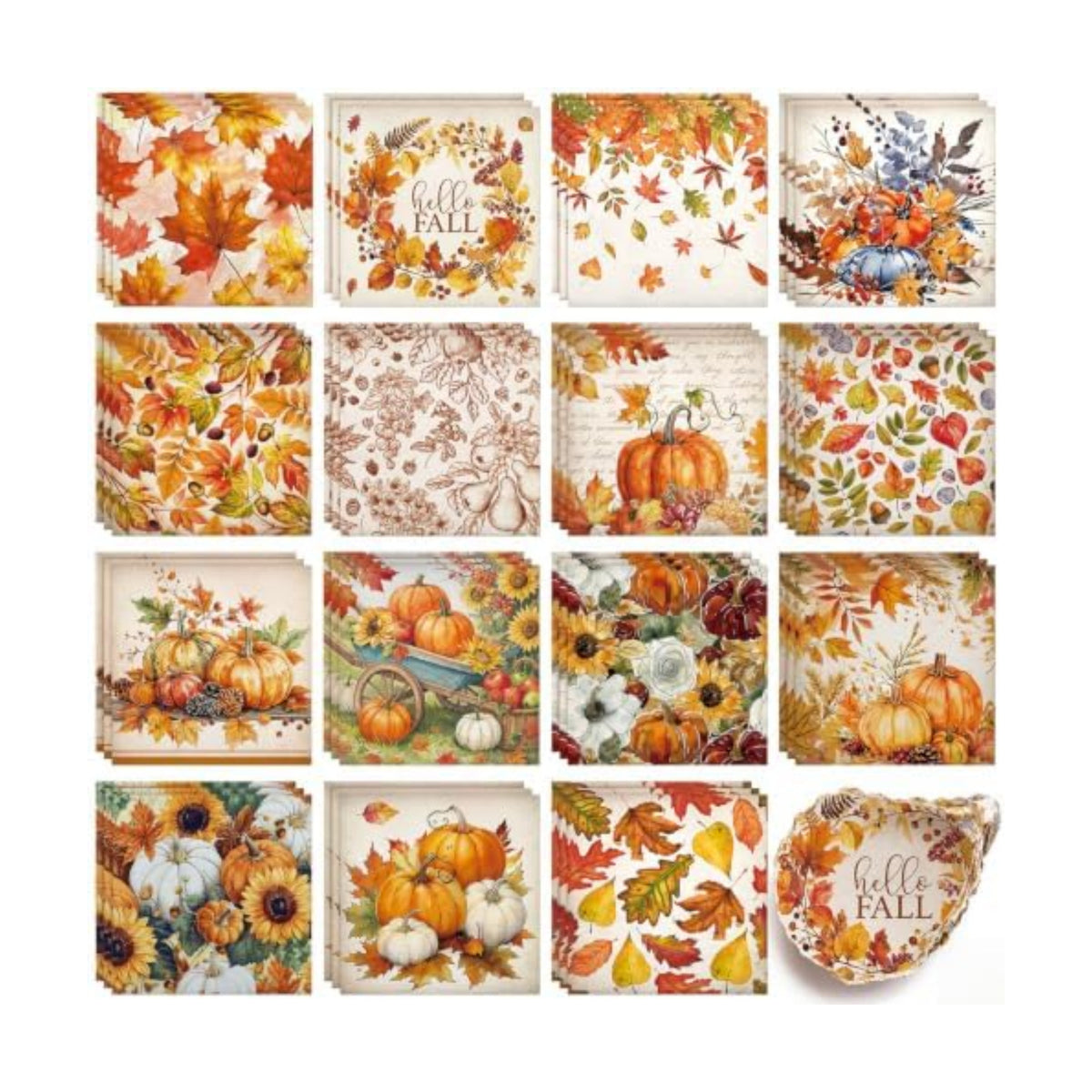 Gueevin 45 Pack Fall Decoupage Napkins 15 Styles for DIY Project