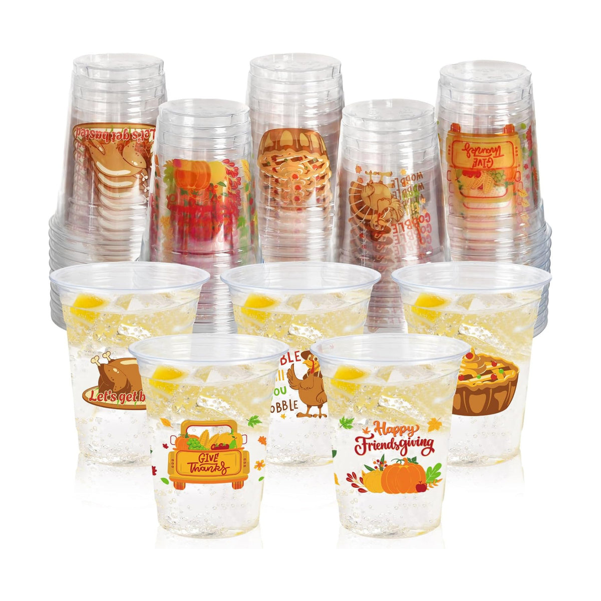 Disposable Thanksgiving Clear Plastic Cups, Bulk