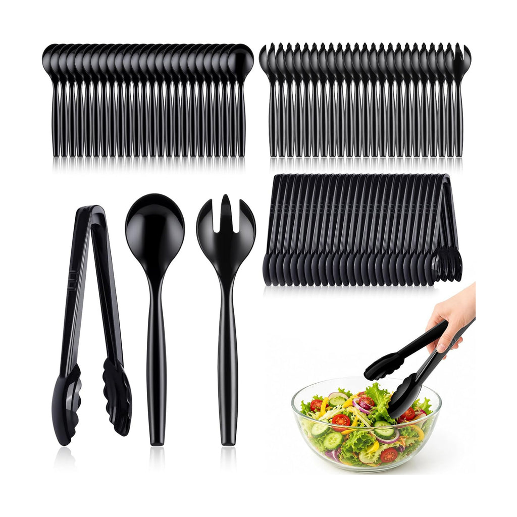 Mwellewm 72Pc Plastic Serving Utensils Set Disposable Tong Spoon for Buffet