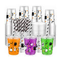 FillTouch 50 Pcs Halloween Cat Ghost Cups 16 oz with Lids Straws
