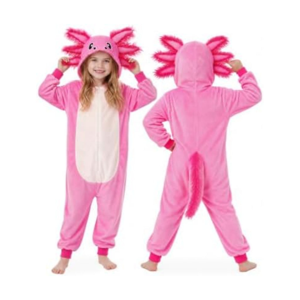 Kids Axolotl Costume for Girls & Boys - 3D Hooded Salamander Jumpsuit Costume for Halloween Party