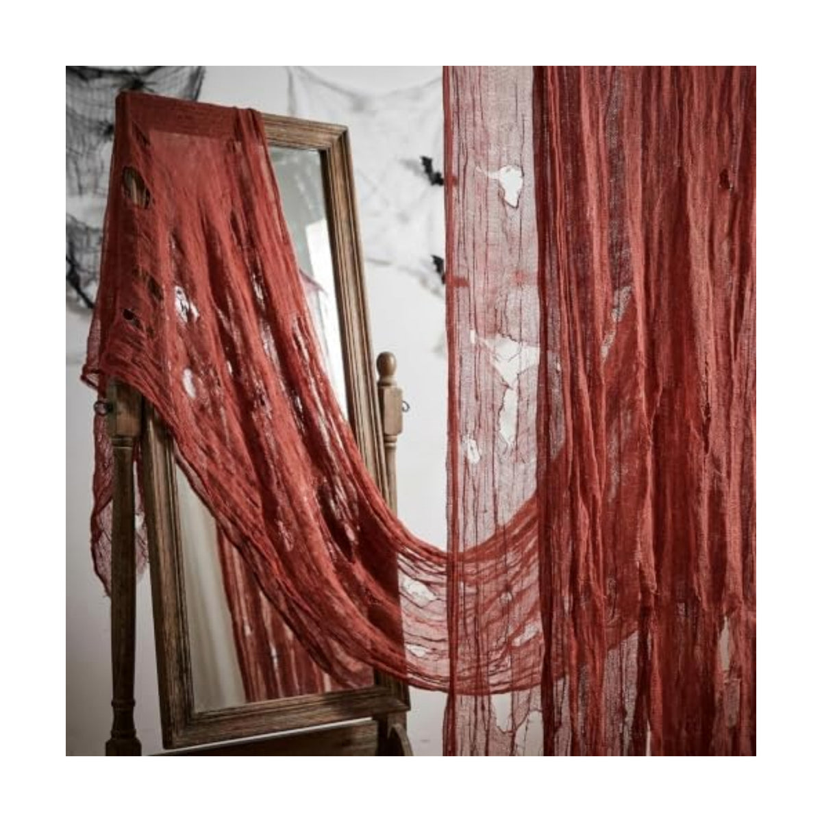 197"x71" Wine Red Creepy Cloth, Fine Mesh Halloween Cheesecloth Backdrop