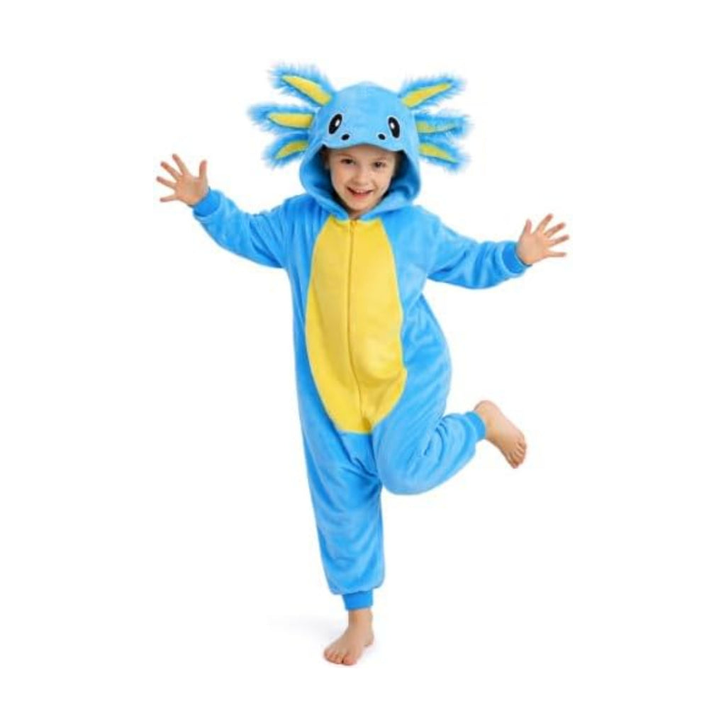 Kids Axolotl Costume for Girls & Boys - 3D Hooded Salamander Jumpsuit Costume for Halloween Party