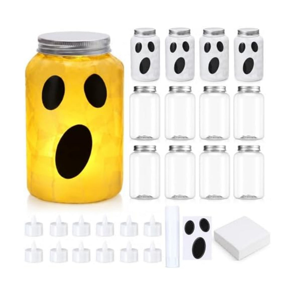 Qinyoung 12 Pcs Halloween Spooky Ghost Mason Jars Crafts with LED light