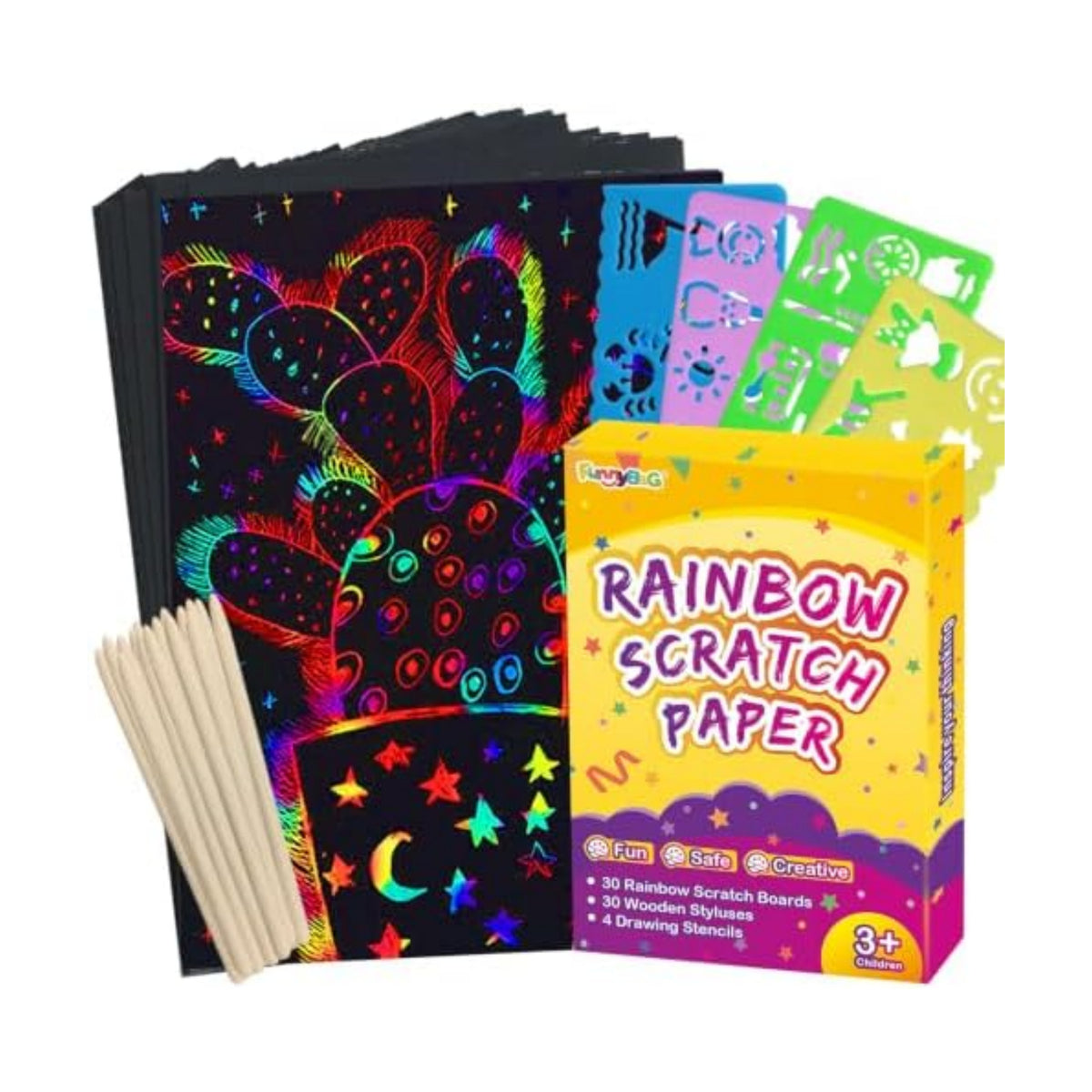 FUNNYB&G 60 Pcs Big Rainbow Scratch Paper Art for Kids Arts and Crafts Kit