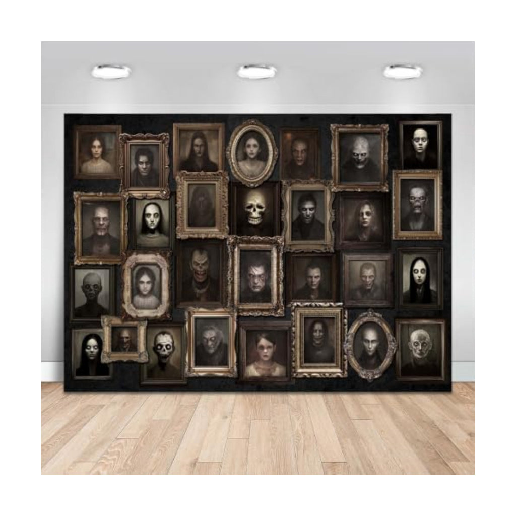 Mocsicka Halloween Portrait Backdrop Horror Happy Halloween Party Decorations Banner Haunted House Photo Frames Background Party Supplies (Black, 82x60 inch)