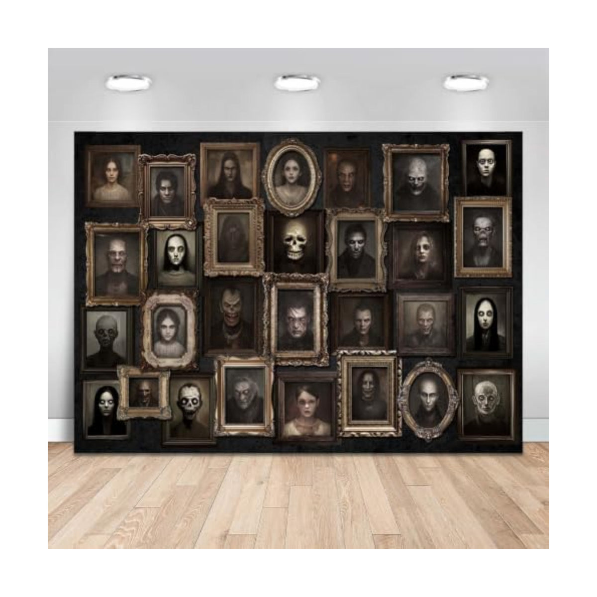 Mocsicka Halloween Portrait Backdrop Horror Happy Halloween Party Decorations Banner Haunted House Photo Frames Background Party Supplies (Black, 82x60 inch)