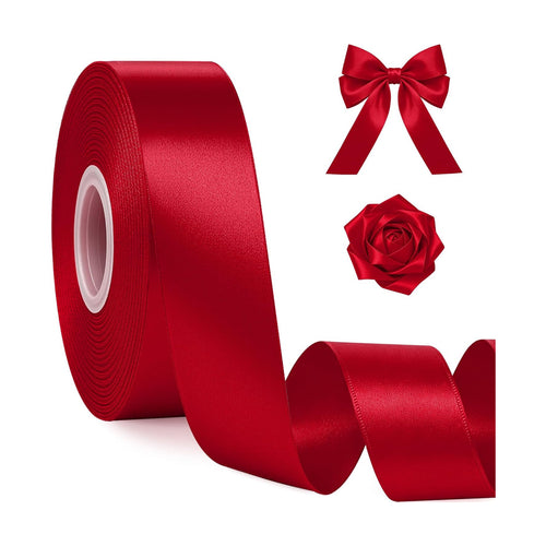 1 in 30 Yards Wine Red Satin Ribbon for Flower Bouquet Christmas Valentine