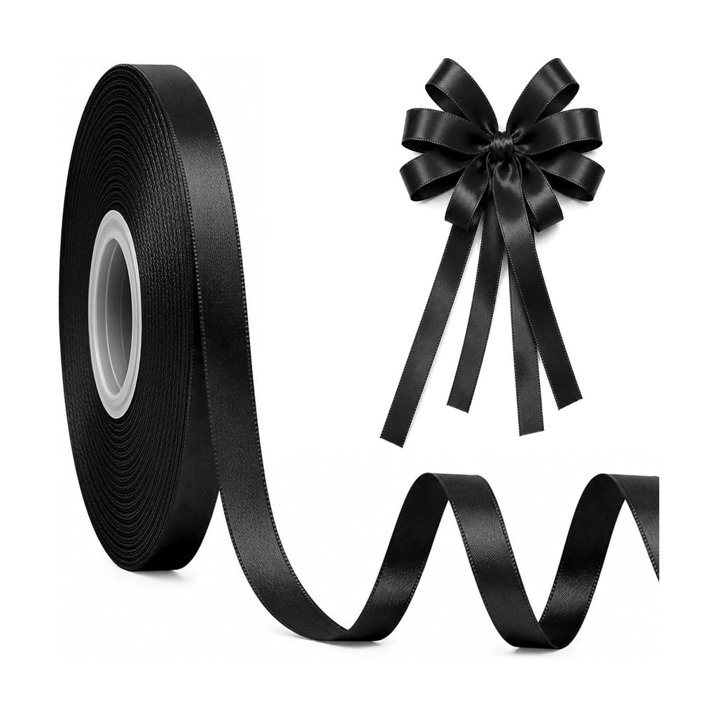 30 Yards 3/8 in Narrow Black Ribbon for Gift Wrapping Halloween Graduation