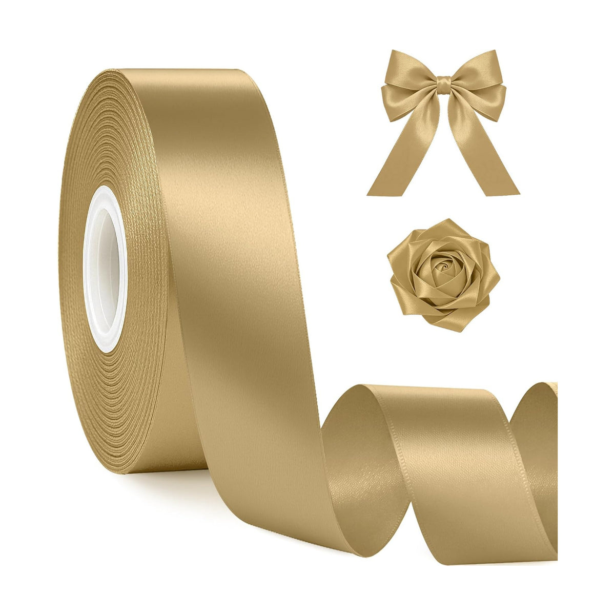 30 Yards 1 in Champagne Gold Satin Ribbon for Gift Wrapping Christmas Decor