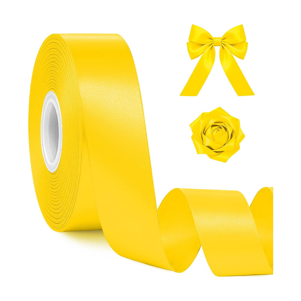 30Yards 1In Yellow Satin Ribbon for Flower Bouquet Wedding Birthday Party