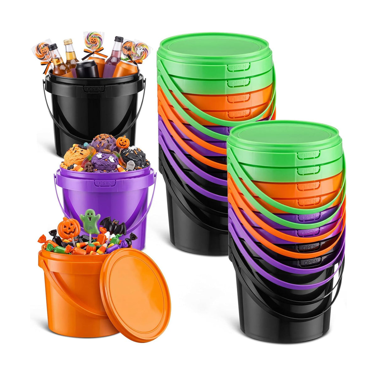 Funnymoom 20 Pack 48 oz Halloween Trick or Treat Candy Buckets for Parties