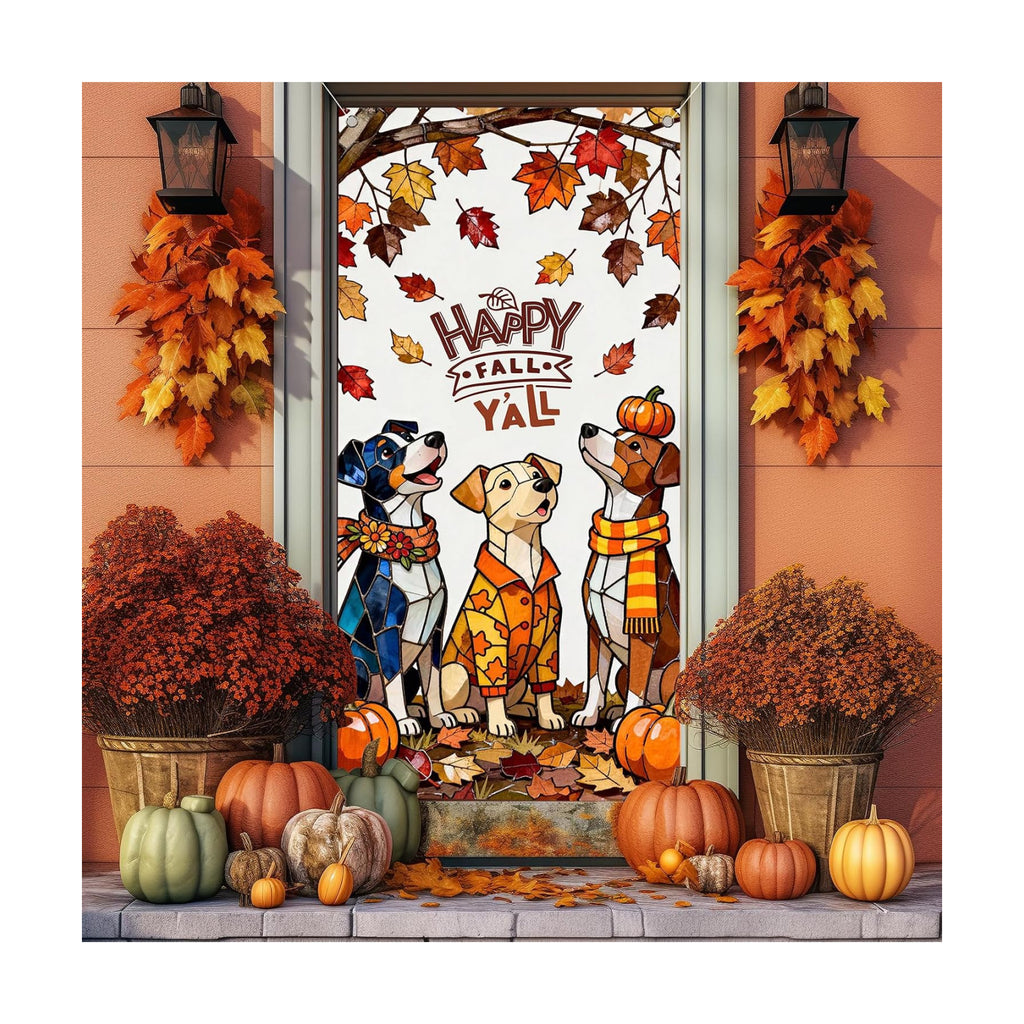 Fall Door Cover,Maple Leaves Dogs Thanksgiving Banner Fall Decor