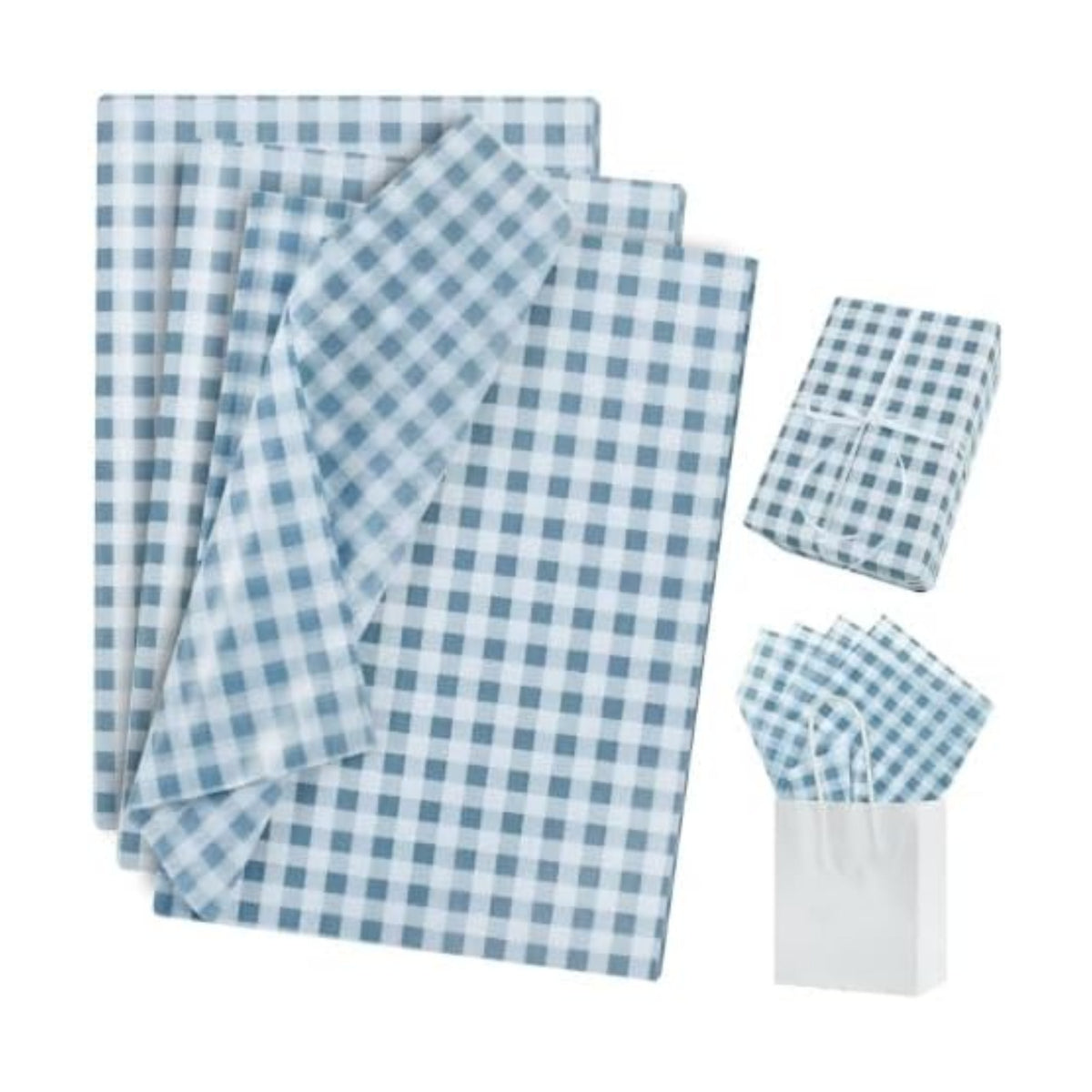 BEISHIDA Gingham Tissue Paper Bulk, Dusty Blue White Checkered Wrapping Tissue Paper for Gift Bags, 14 x 20 Inch Gift Wrap for Birthday Nautical Wedding DIY Crafts Decor Holiday Flowers,50 Sheets