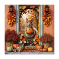 Fall Door Cover,Maple Leaf Squirrel Pumpkin Thanksgiving Fall Decor