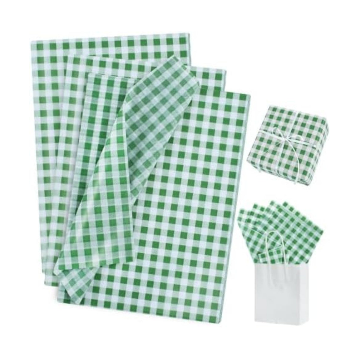 BEISHIDA Gingham Tissue Paper Bulk, Forest Green White Checkered Wrapping Tissue Paper for Gift Bags, 14 x 20 Inch Gift Wrap for Birthday Easter Jungle DIY Crafts Decor Holiday Flowers,50 Sheets