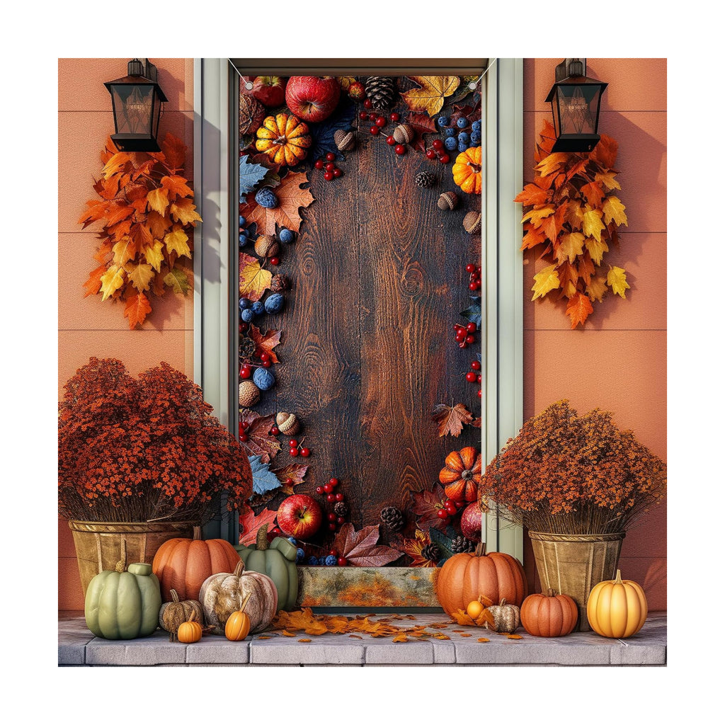 Fall Door Cover,Maple Leaves Pumpkin Thanksgiving Banner Fall Decor