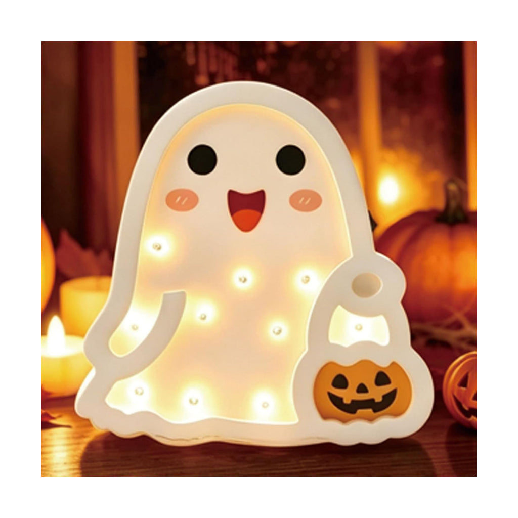 FOIMAS Halloween Wooden Table Sign, 7.8" Light Up Ghost Tabletop Decoration for Desk Tabletop Halloween Party Home Bedroom Office Gifts Trick or Treat