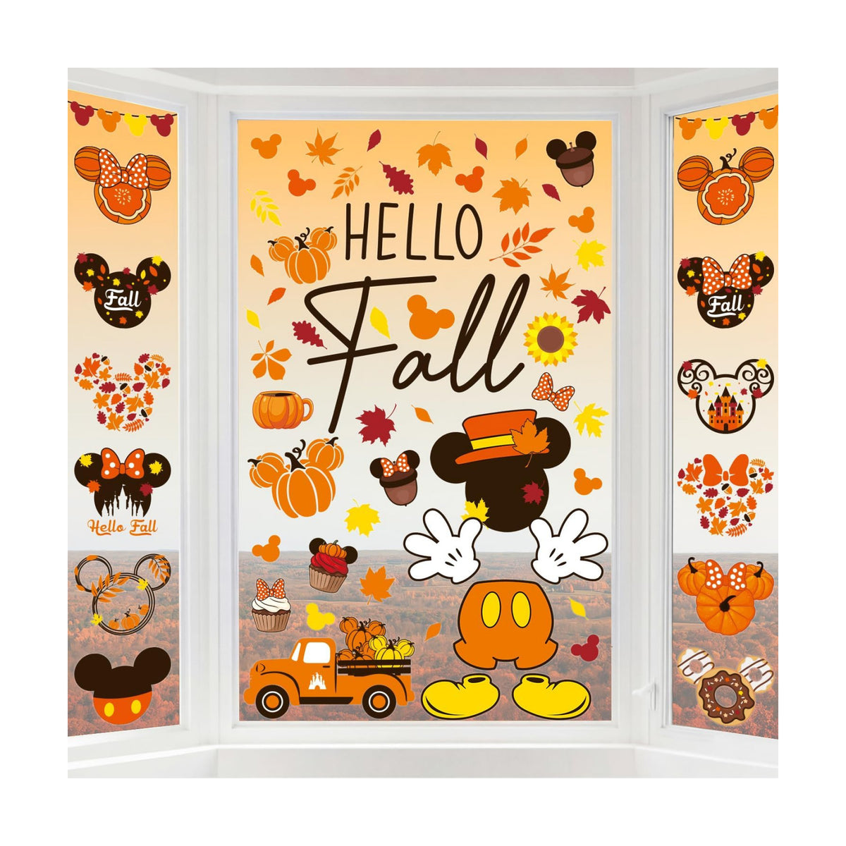 Fall Window Clings for Glass Windows, 6 Sheet Sunflower Autumn Window Cling