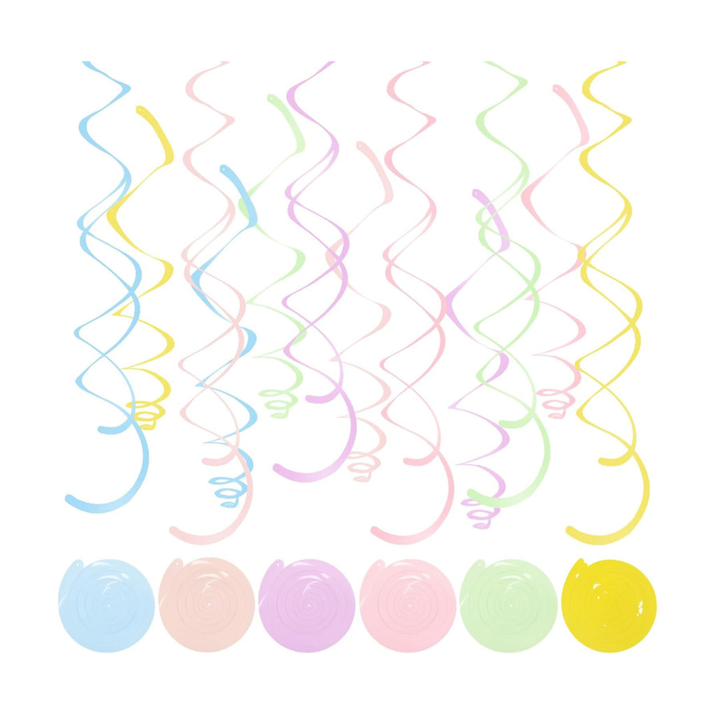 24 PCS Pastel Macarons Hanging Swirl,Sparkle Ceiling Hanging Decorations, Plastic Streamer Party Decorations with Double-Swirls and Single-Swirls for Birthday, Spring, Bridal, Gender Reveal, Wedding