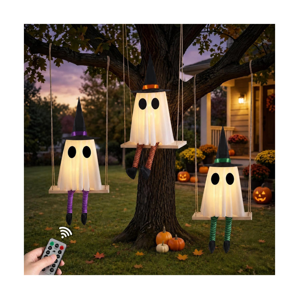 Halloween Hanging Swing Ghost Decor, Spooky Ghost Decorations for Outdoor
