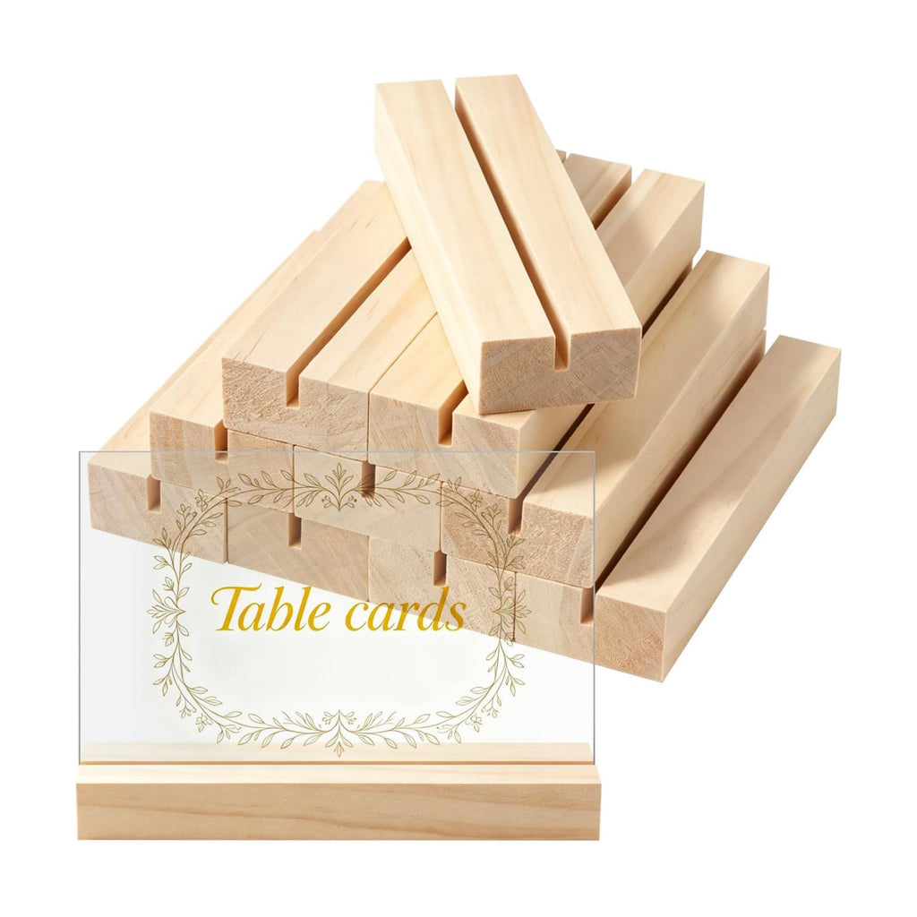 10Pcs 5.51x1.38 Inches Wood Table Number Stands, Wooden Place Card Holders, Acrylic Sign Holders for Wedding, Ceremony, Birthday, Party, Home Decoration, Events (3mm Slots)