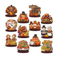 Wesiti 12 Pcs Thanksgiving Table Decorations, Wooden Fall Harvest Centerpiece, Pilgrim Turkey Gnome Table Topper Signs for Thanksgiving Tiered Tray Decor Party Favor