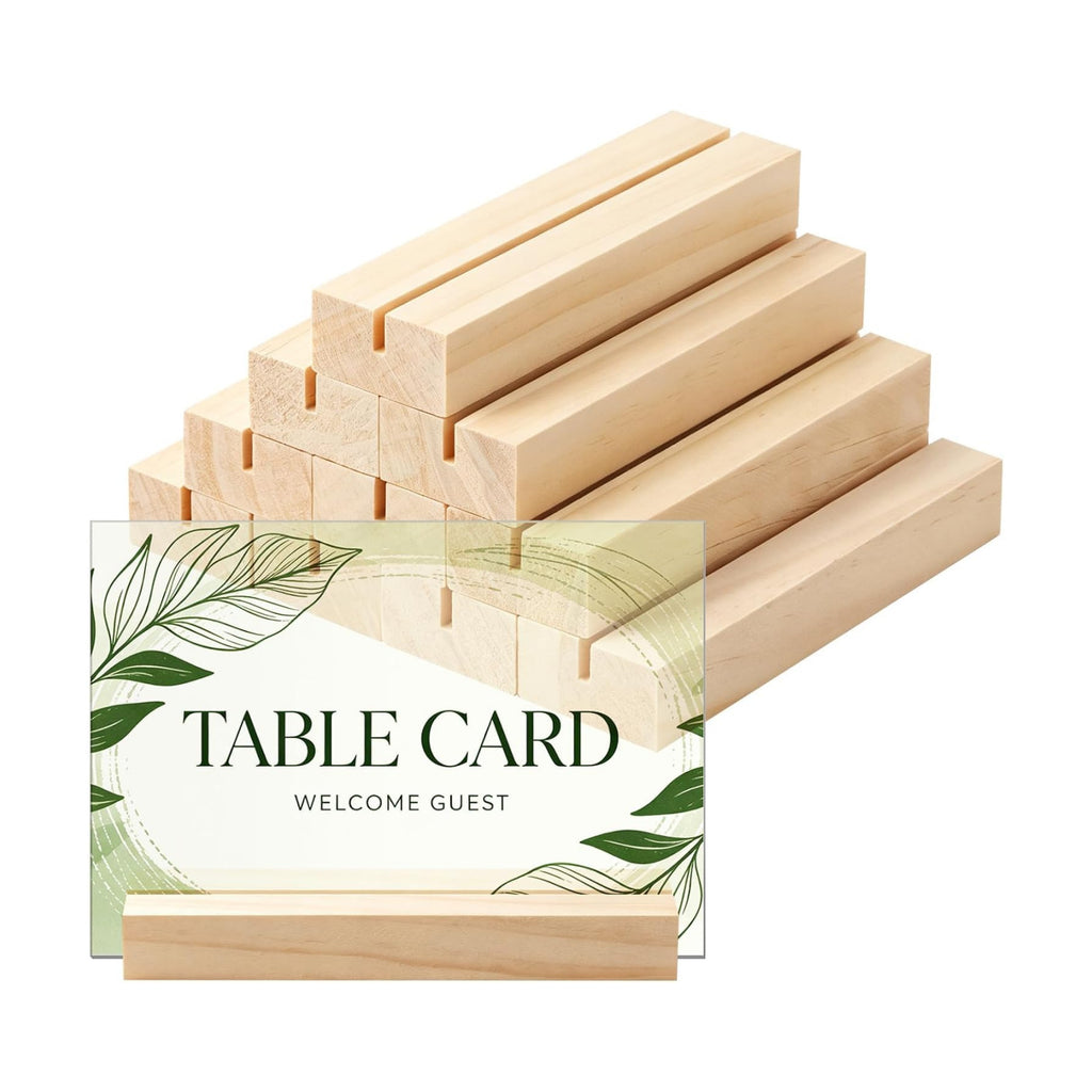 10Pcs 4.72x1.38 Inches Wood Table Number Stands, Wooden Place Card Holders, Acrylic Sign Holders for Wedding, Ceremony, Birthday, Party, Home Decoration, Events (3mm Slots)