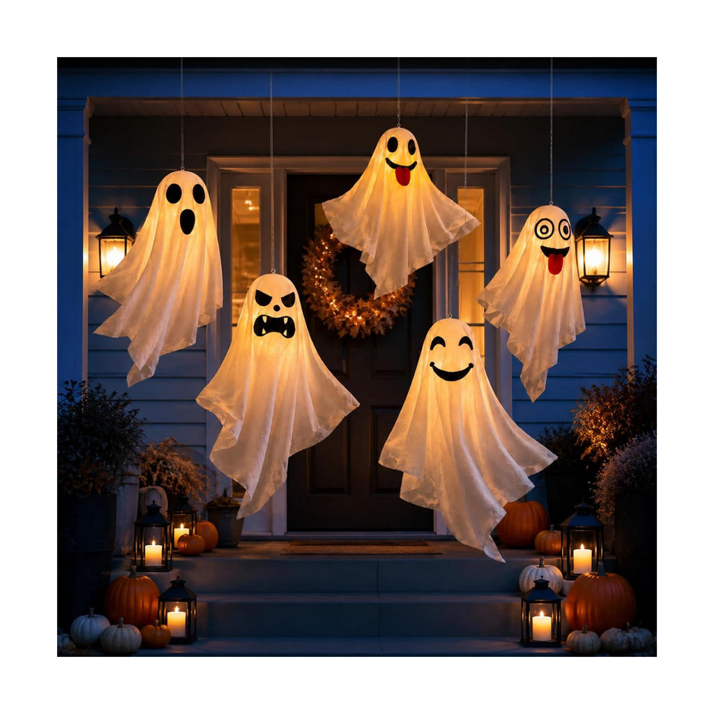 5 Pcs LED Light Up Hanging Ghosts, 24.4 Inch Halloween Outdoor Decor