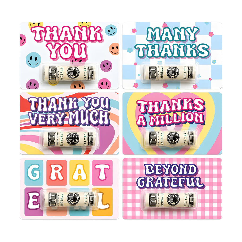 6 Pcs Thank You Money Holder Cards, Unique Money Holder for Cash Gift, Cute Cash Gift Holders for Birthday Christmas Appreciation Party Gifts, Thank You Gift Cards for Teacher Coworker Friend Employee