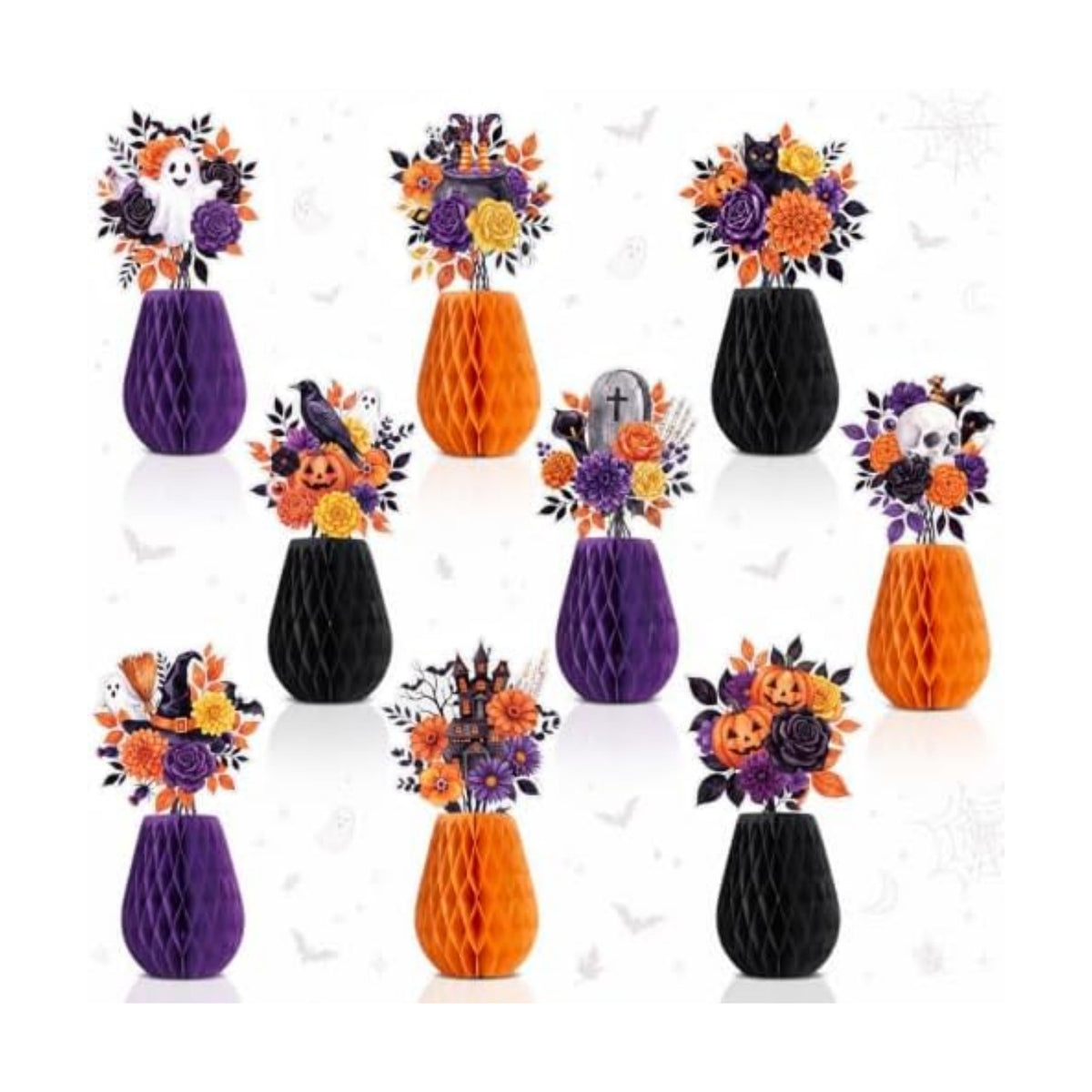 AmazingSpark 9 Pcs Halloween Paper Honeycomb Centerpieces Ghost Table Decor