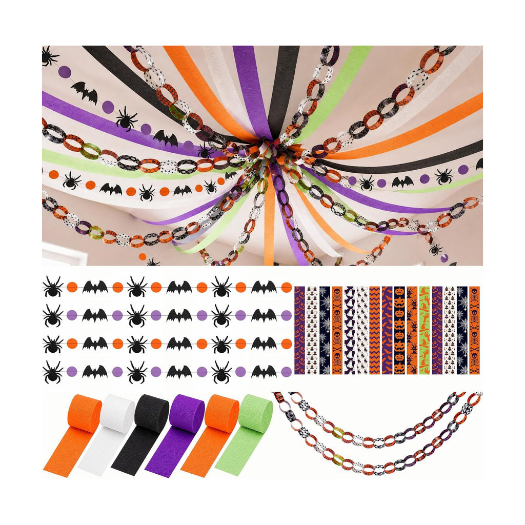 700 Sheets Halloween Paper Chain Strips and 52ft Spider Bat Garlands Set