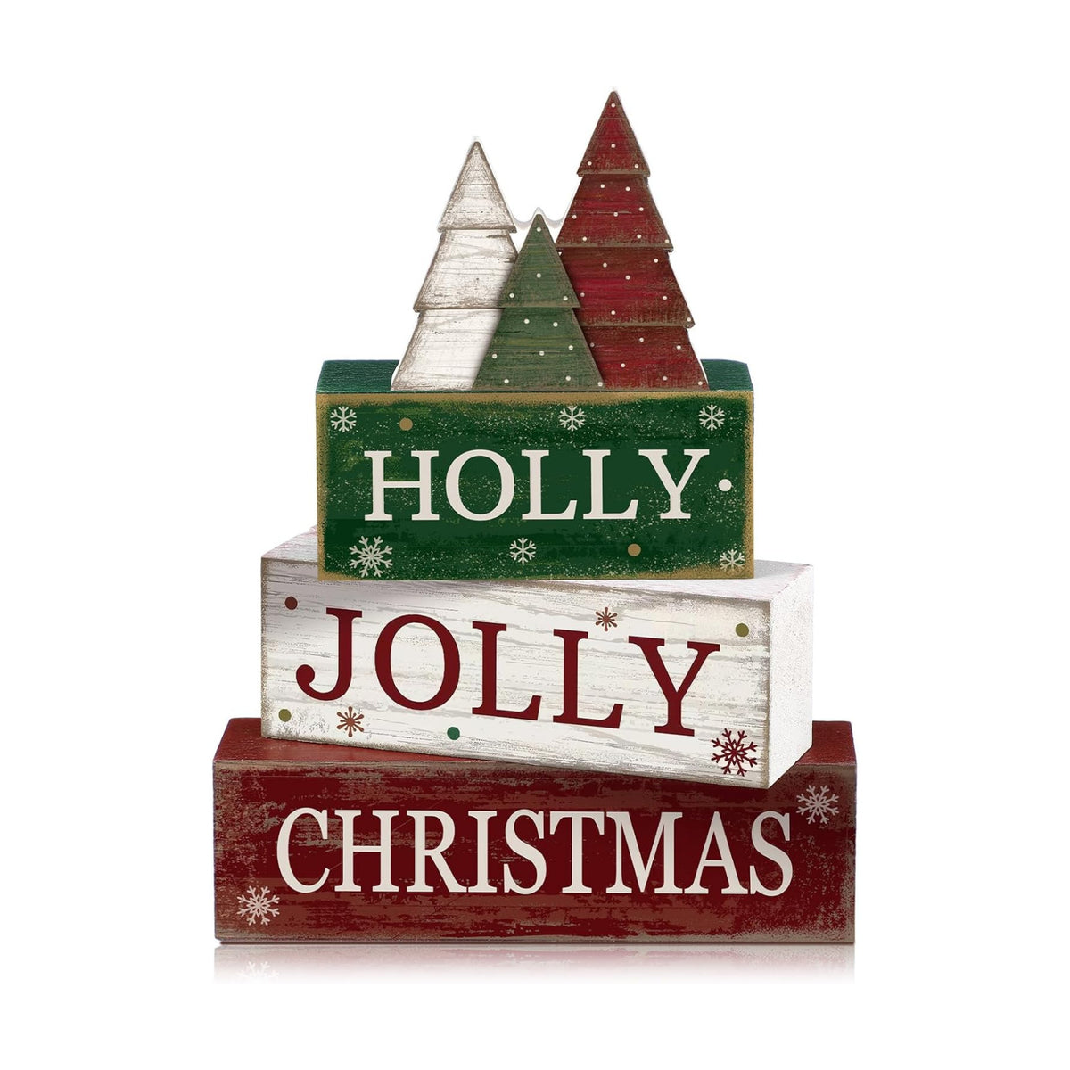 Moucuny 4 Pcs Christmas Centerpiece Wood Block Signs Holly Trees