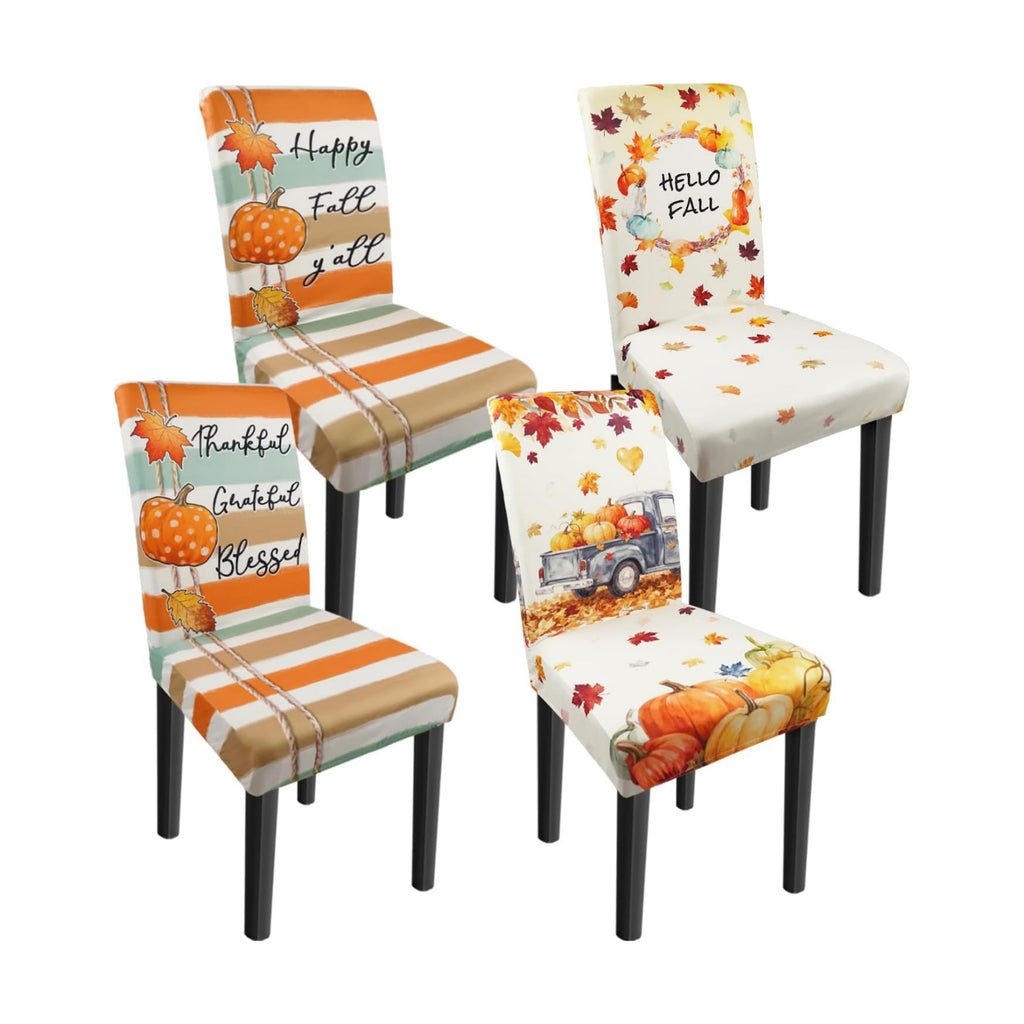 Fall Chair Covers Set of 4 Pumpkin Chair Back Covers