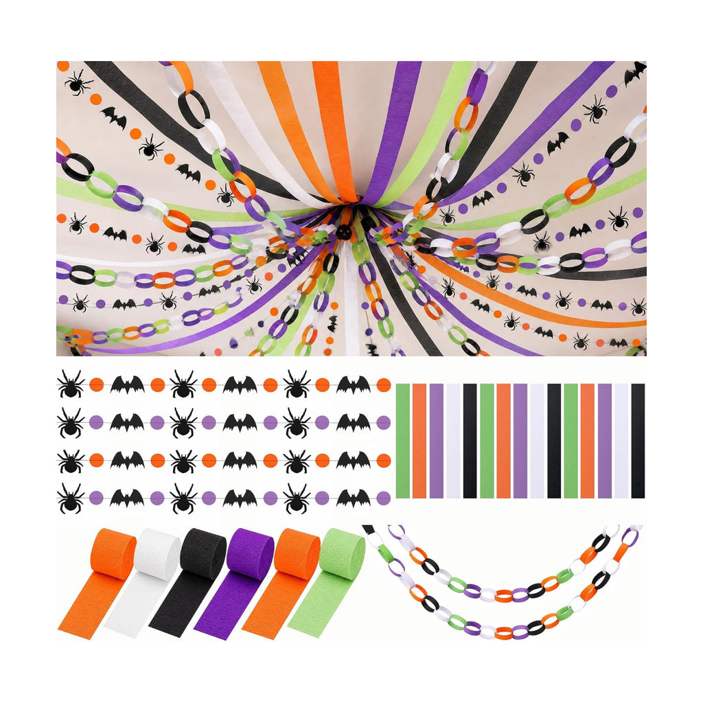 700 Sheets Halloween Paper Chain Strips and 52ft Spider Bat Garlands Set