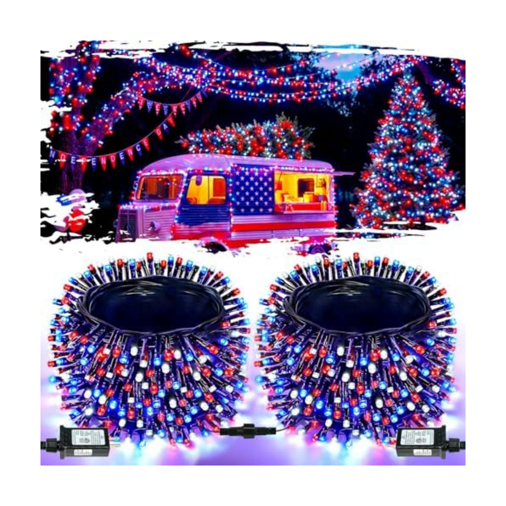 OZS Connectable 2Pack 164Ft 400LED 4th of July String Lights,Red White Blue